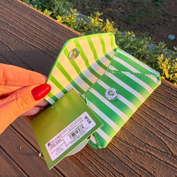 NWT Kate Spade Limited Edition Green and White Striped Envelope Card Case - Picture 4 of 5